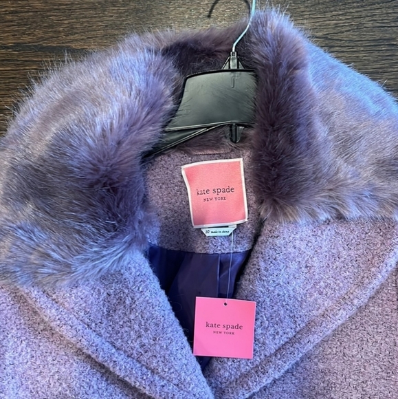 NWT Kate Spade Fur collar coat purple - Picture 10 of 12